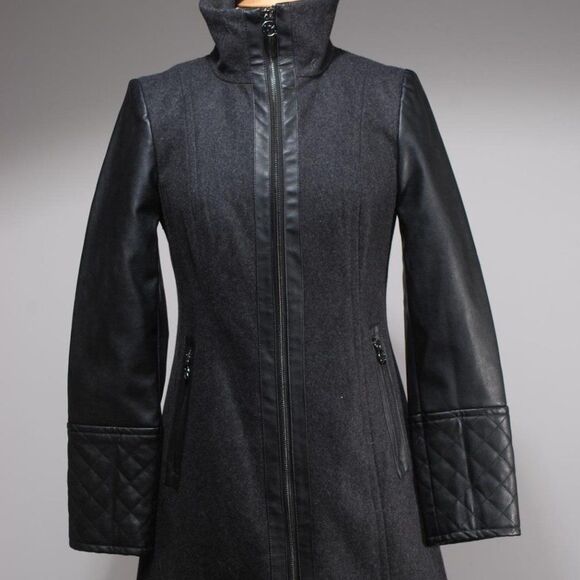 Michael Kors Black Gray Wool Blend Quilted Zip Up Jacket Size 2 - Picture 1 of 5